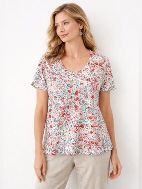 Peruvian Connection Pima Cotton Floral Tee Boho Cottagecore Top XL Romantic Chic